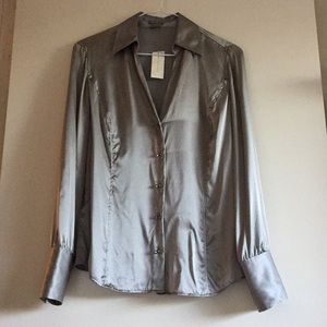 V Neckline Silver Top